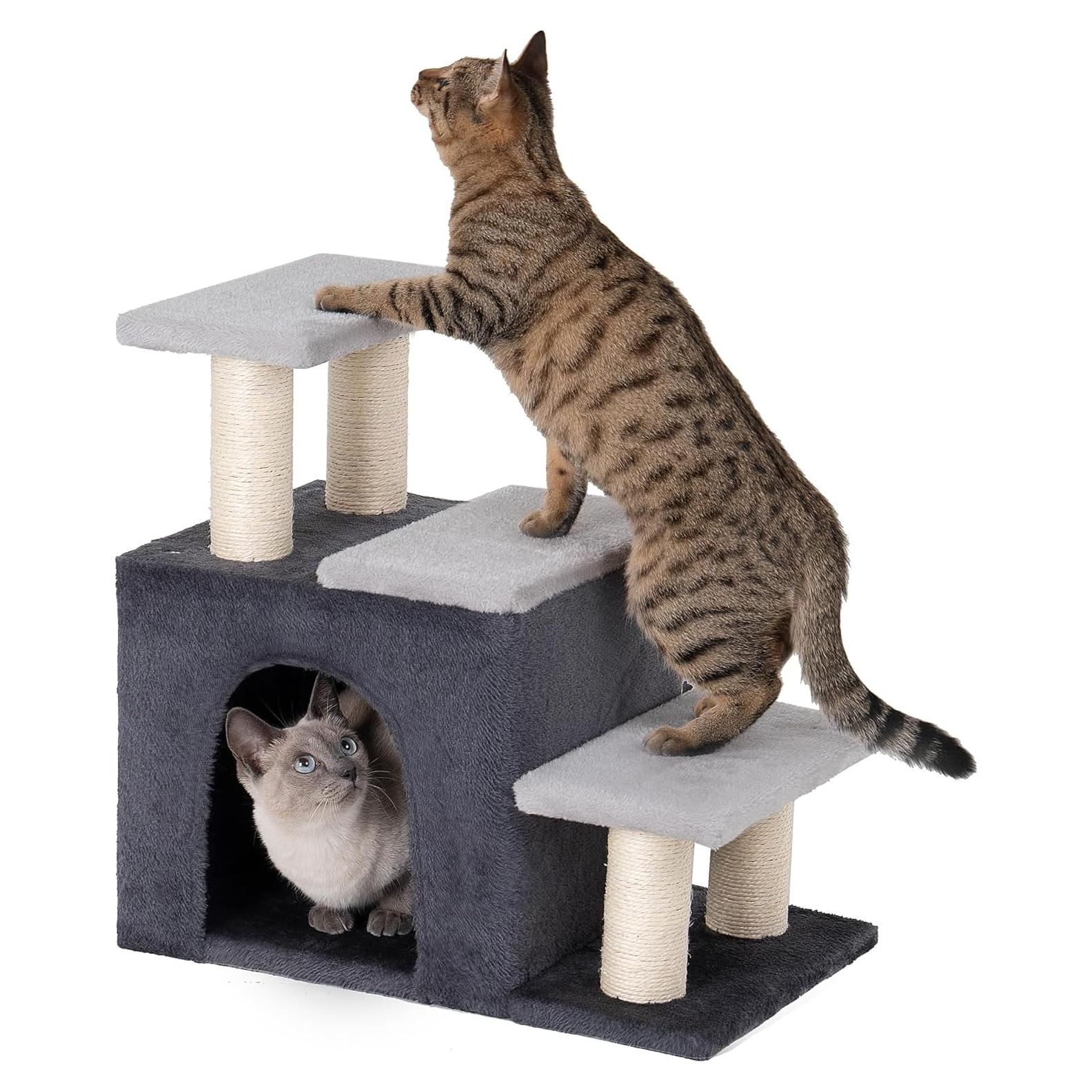 Escalera para Mascotas Aechonow 3 en 1 con Condominio y Rascador