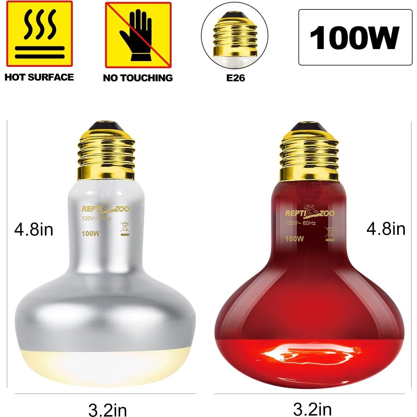 Bombillas de Calor para Reptiles REPTI ZOO 100W Paquete 2