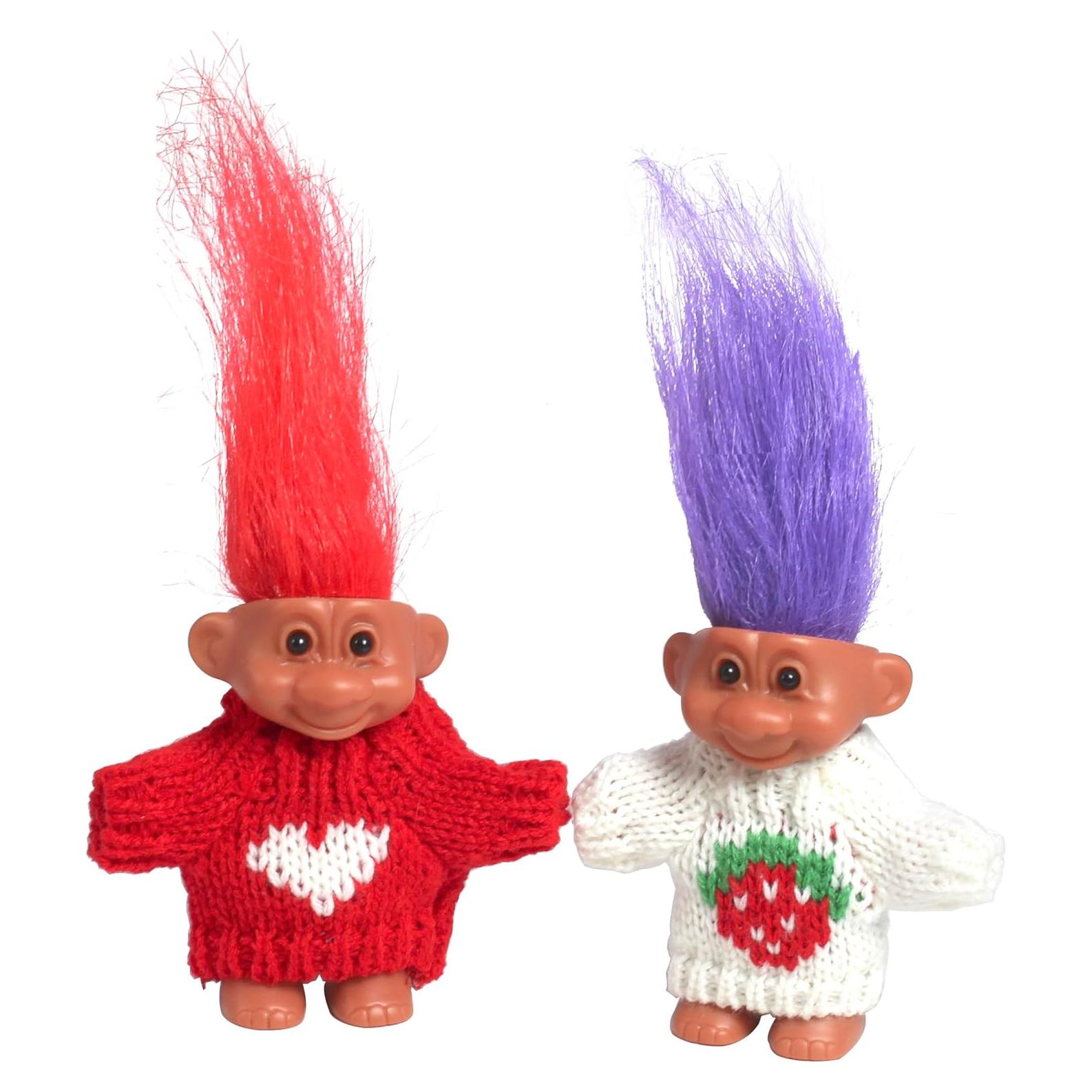 Muñecos Troll Vintage Russ 2 PCS con Suéteres Tejidos a Mano