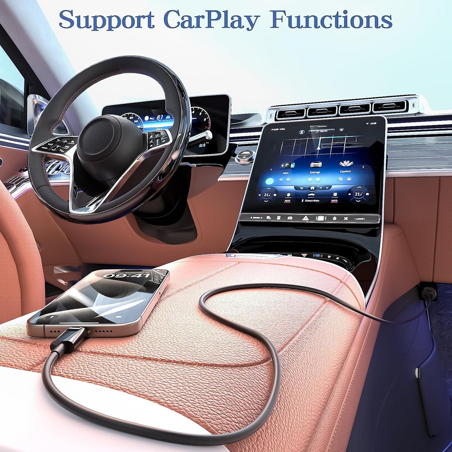 Cable Carplay USB A a Tipo C FOXSEA 0.91m Negro para iPhone 16/15