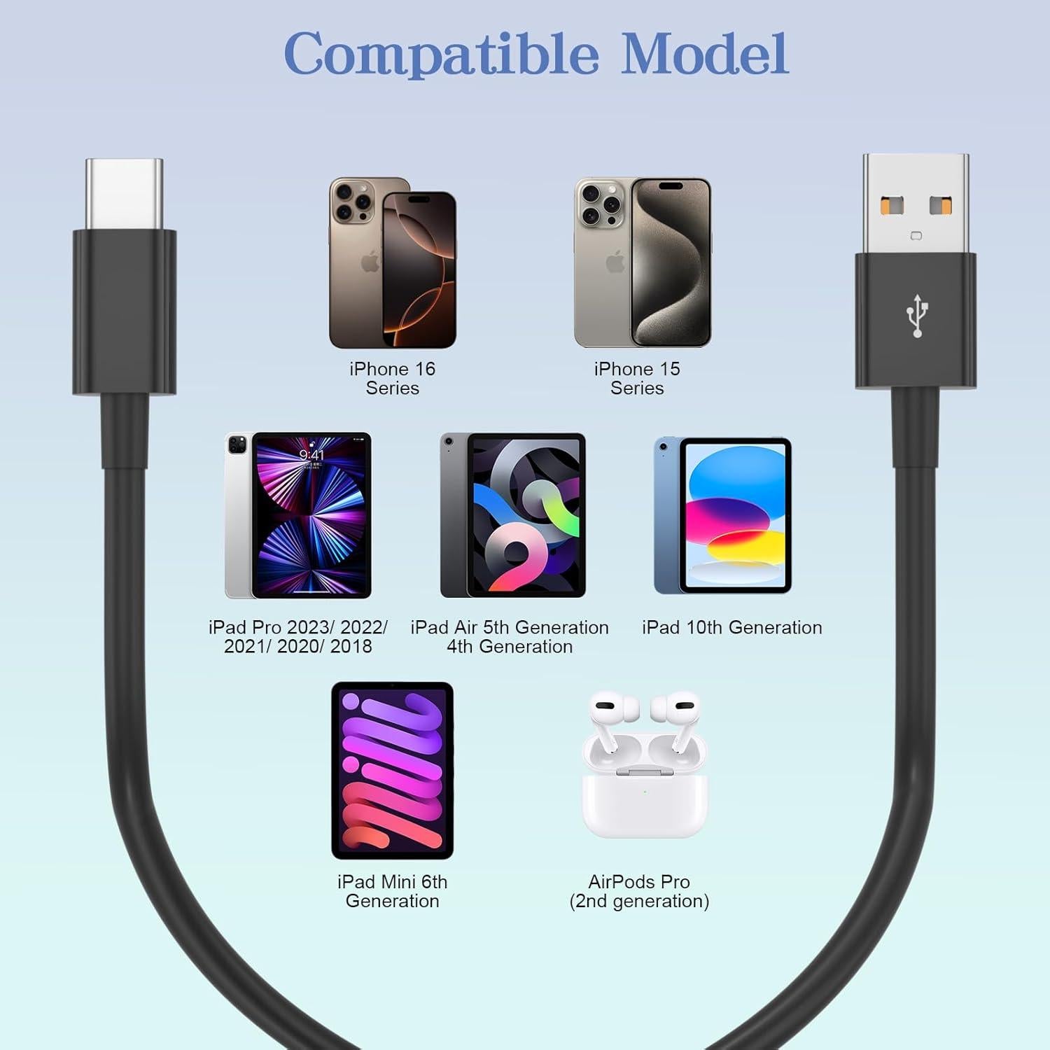 Cable Carplay USB A a Tipo C FOXSEA 0.91m Negro para iPhone 16/15