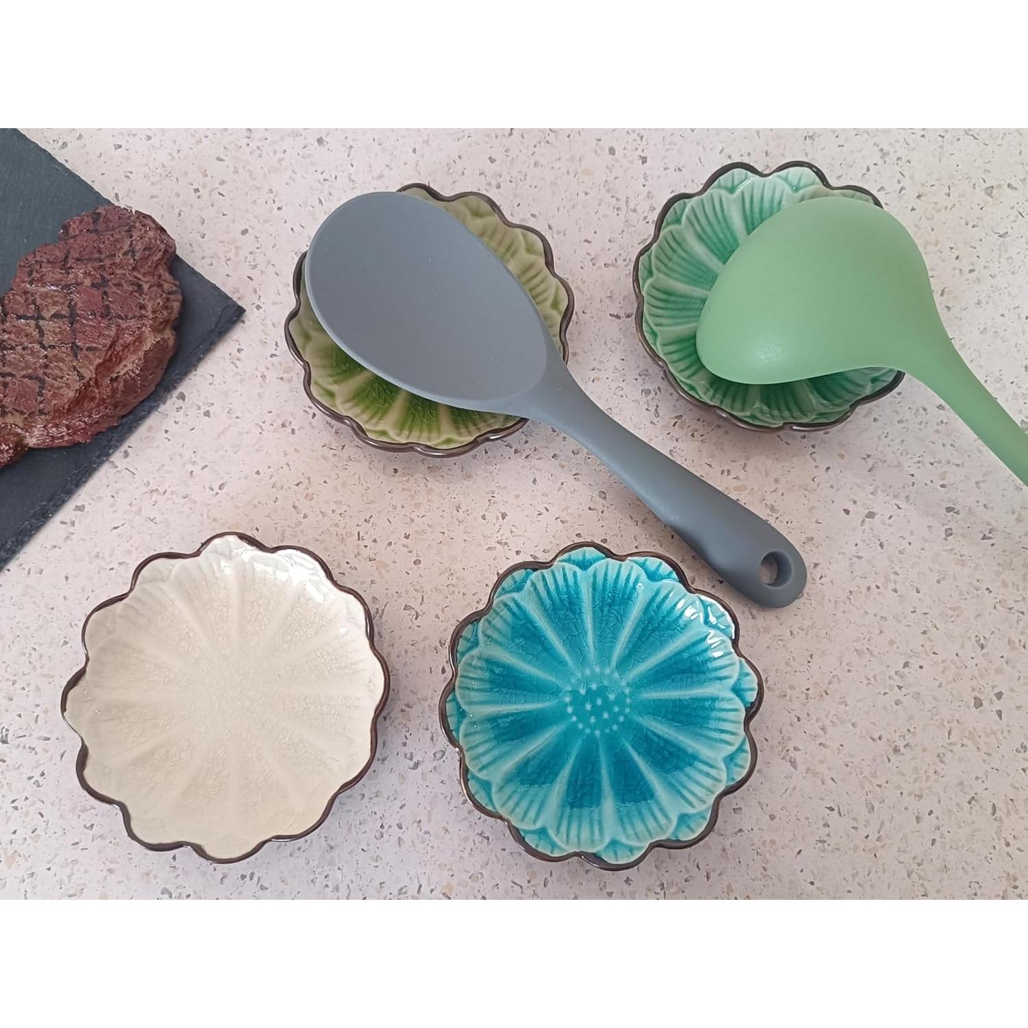 Soporte para cuchara de cerámica floral TOPYOKK - Grietas de hielo