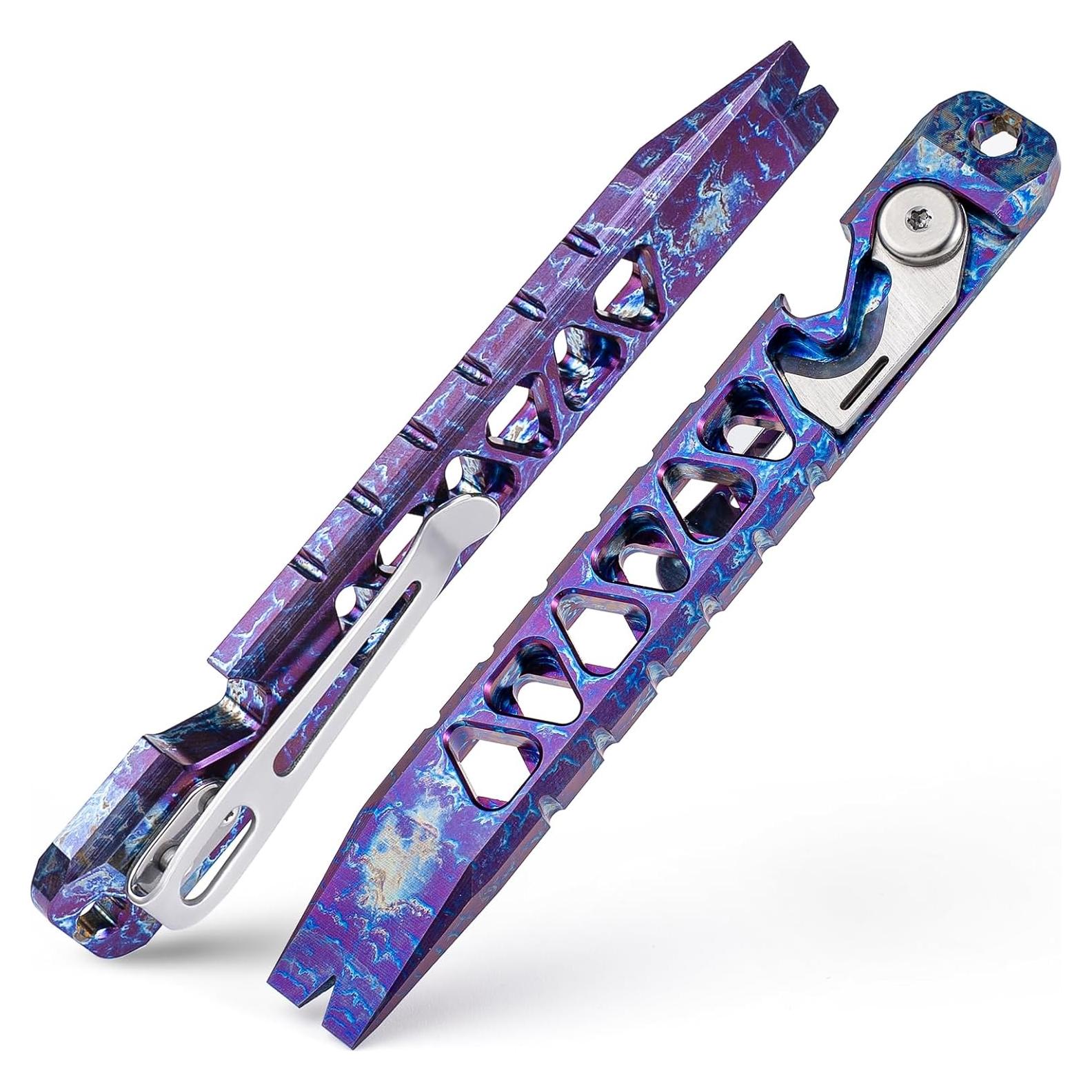 TISUR Titanium EDC Pry Bar, Keychain Pry Bar Multitool With Bottle Opener, Pocket Small Crowbar for Men Outdoor