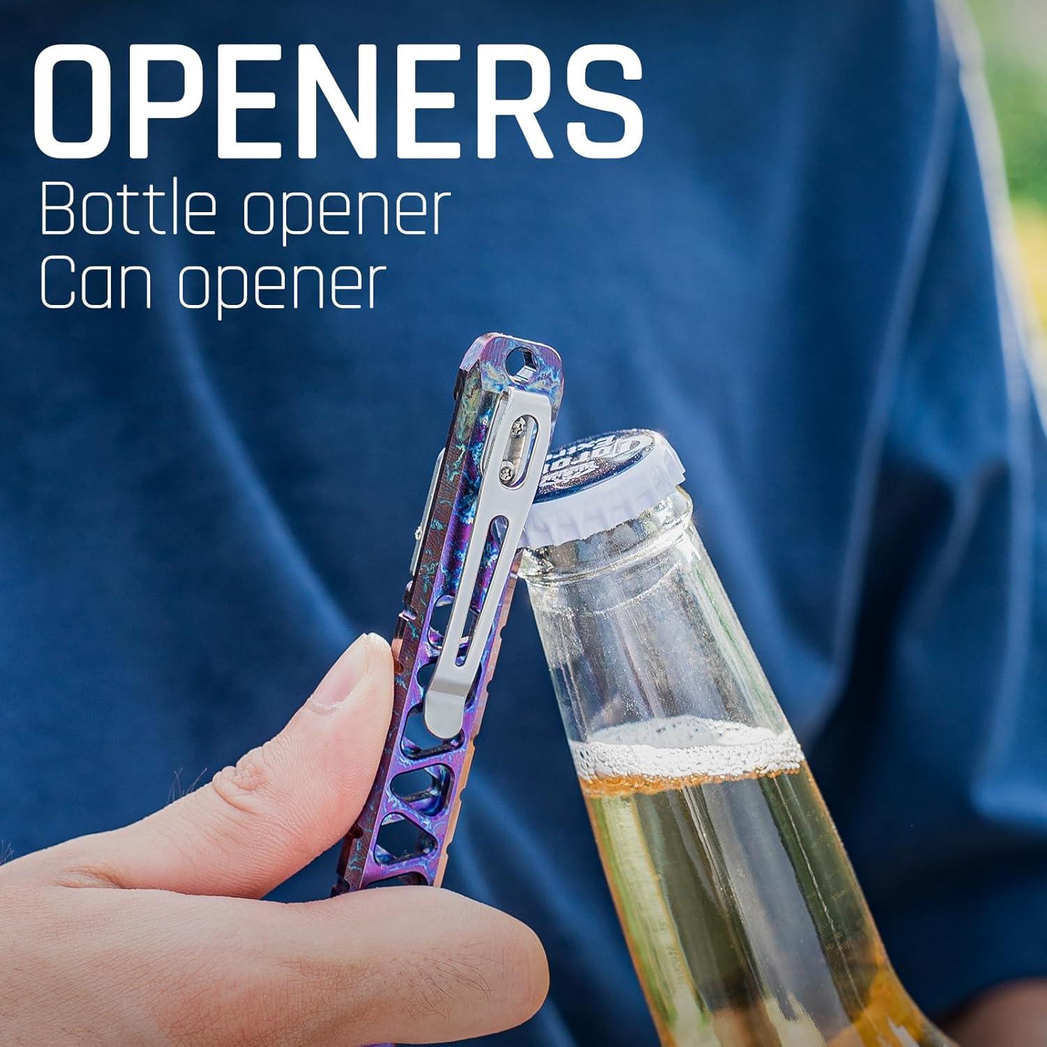 TISUR Titanium EDC Pry Bar, Keychain Pry Bar Multitool With Bottle Opener, Pocket Small Crowbar for Men Outdoor