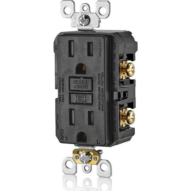 Enchufe AFCI Leviton 15A Negro con Luz LED y Autotest