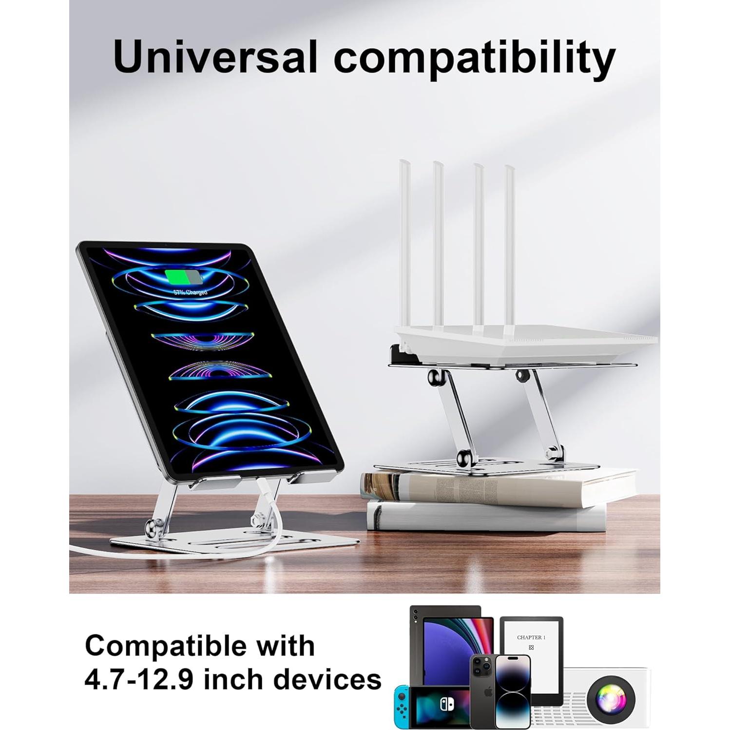 Soporte para Tablet iAXBi Ajustable Plegable Aluminio Plateado