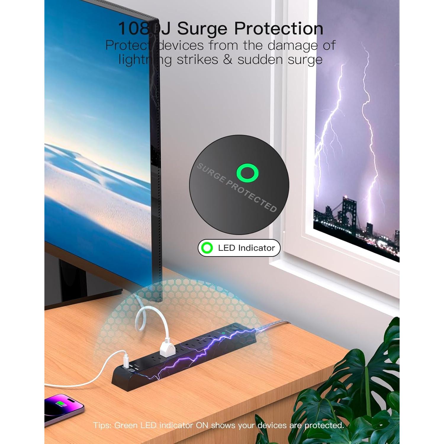 Protector de Sobretensión MIFASOPOWER 6 Salidas 4 USB 1.52m