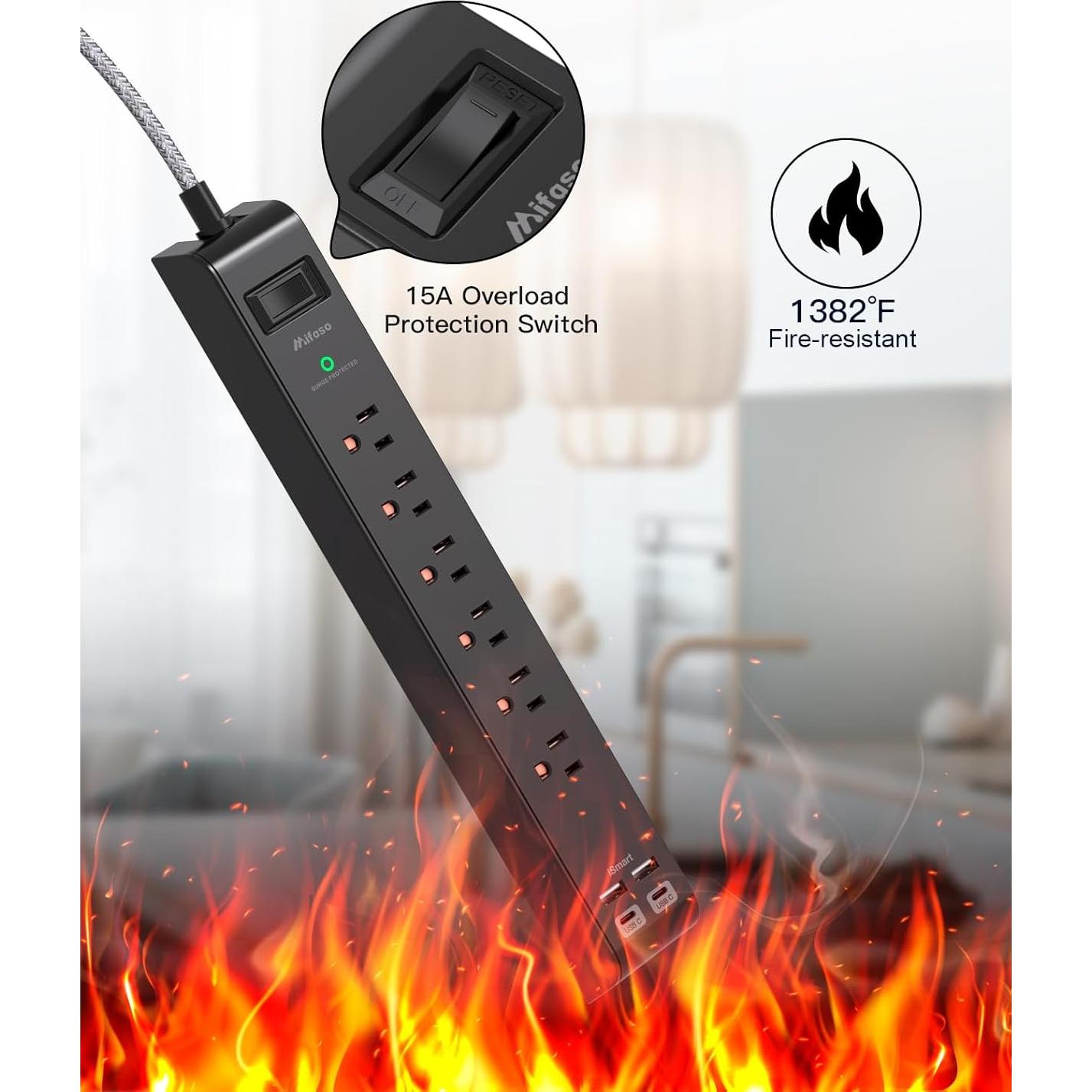 Protector de Sobretensión MIFASOPOWER 6 Salidas 4 USB 1.52m