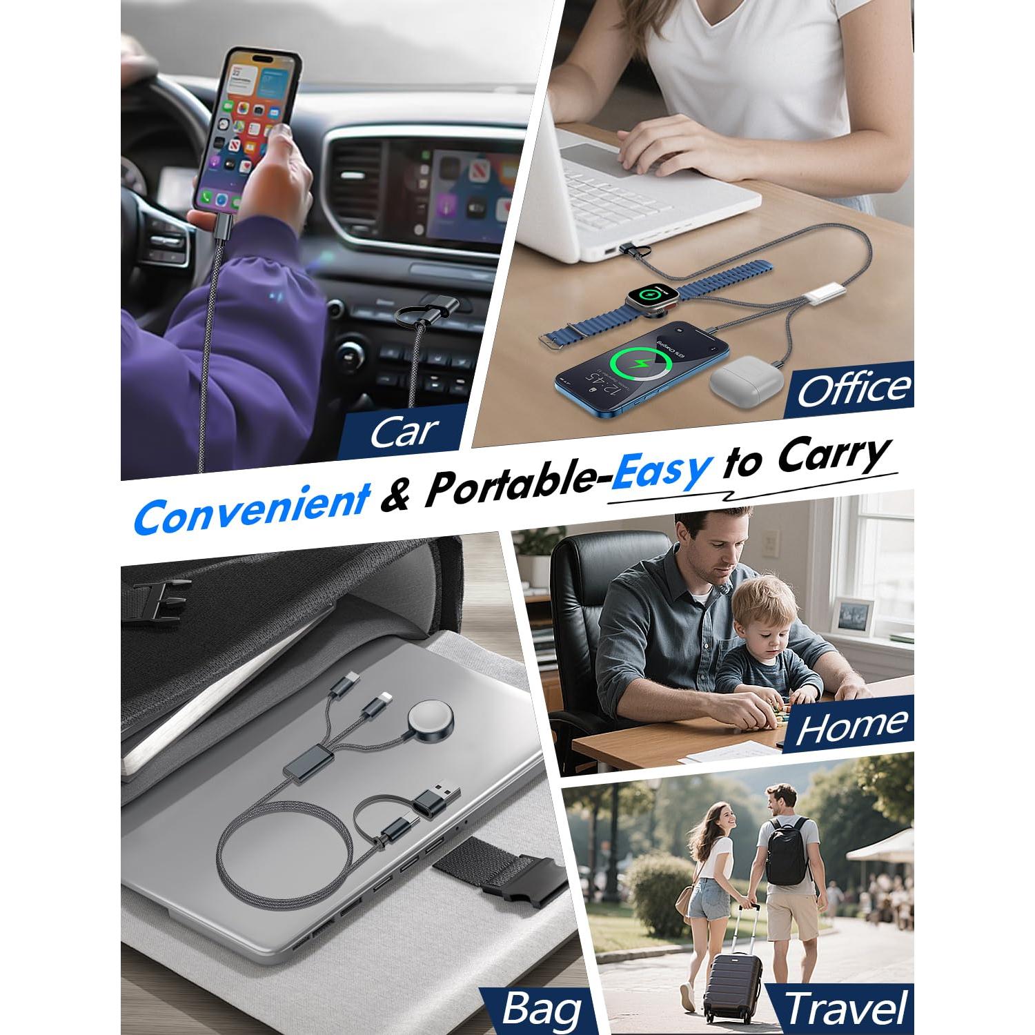 Cable de Carga Rápida Múltiple 3 en 2 xiwxi 1.25m Negro