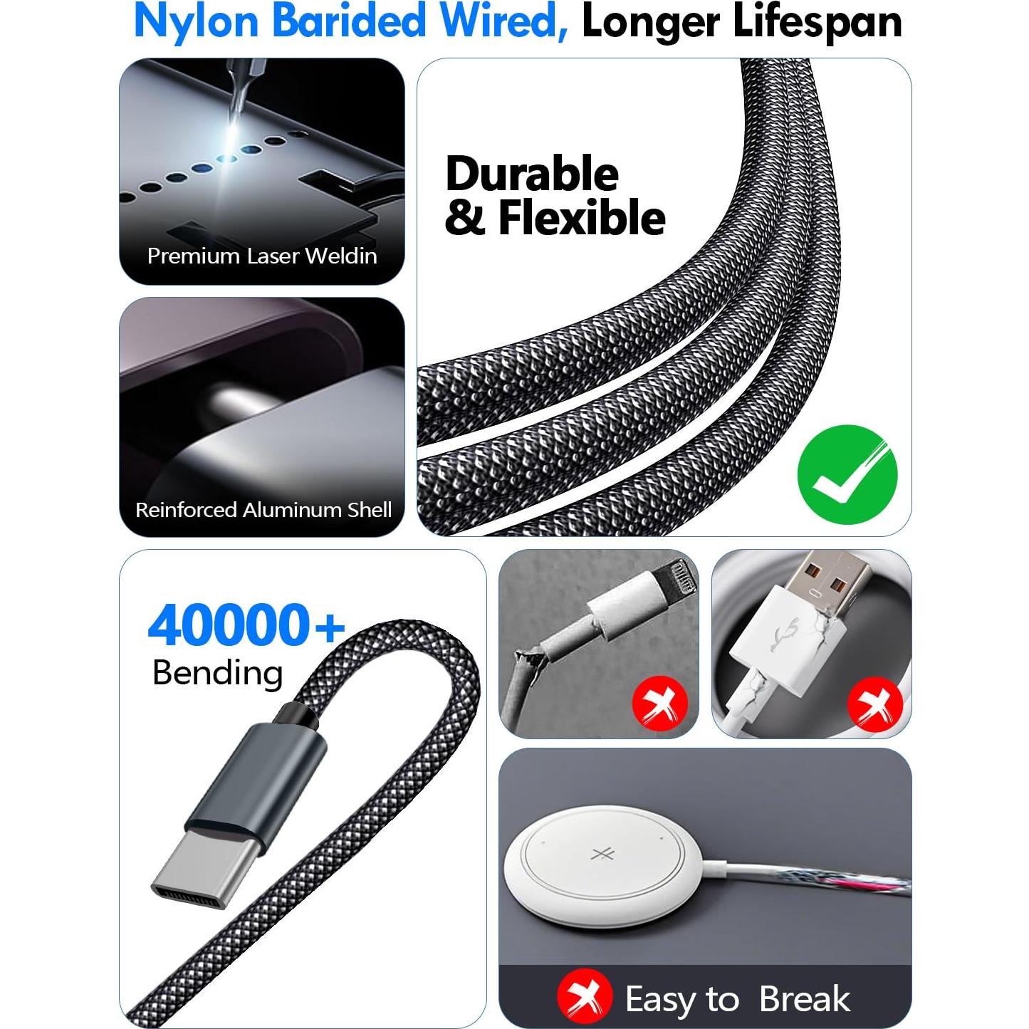 Cable de Carga Rápida Múltiple 3 en 2 xiwxi 1.25m Negro