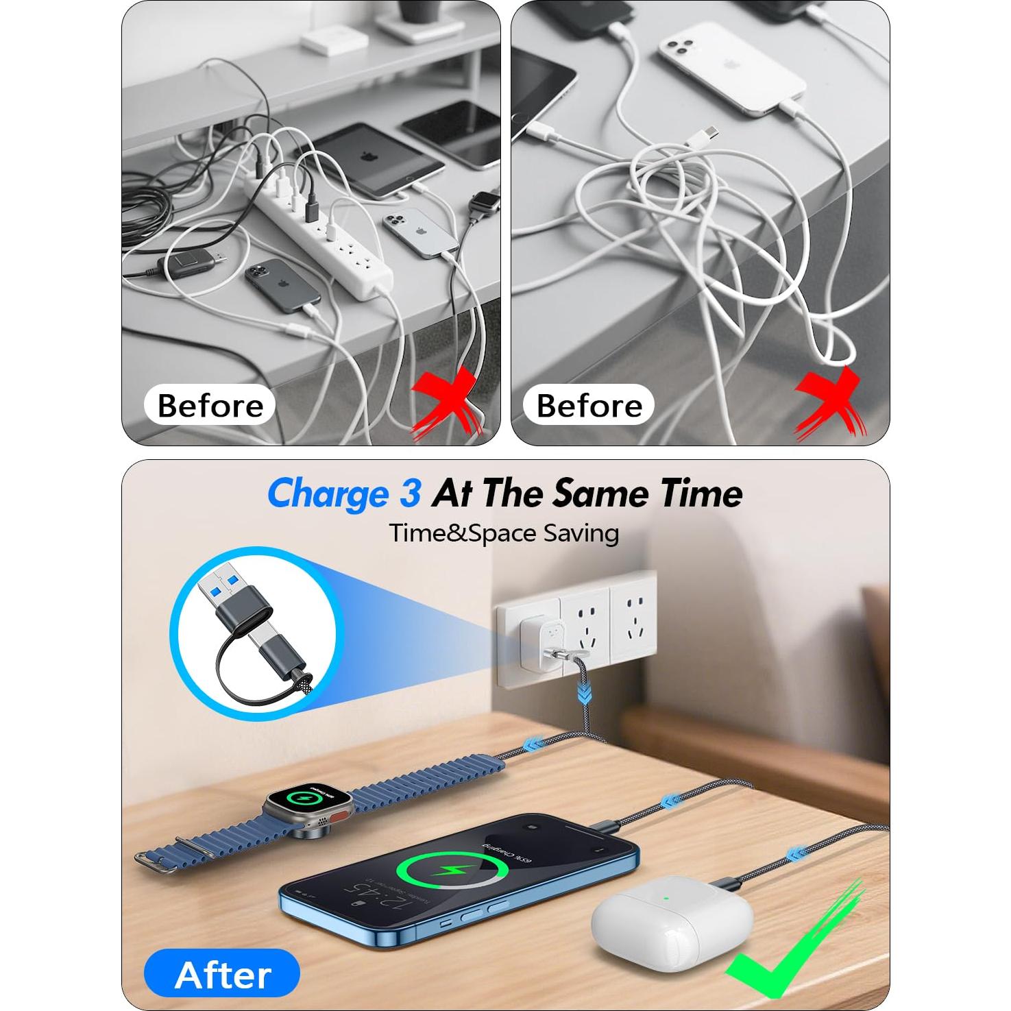 Paquete de 2 Cables de Carga Rápida xiwxi 3 en 2 USB-C Lightning