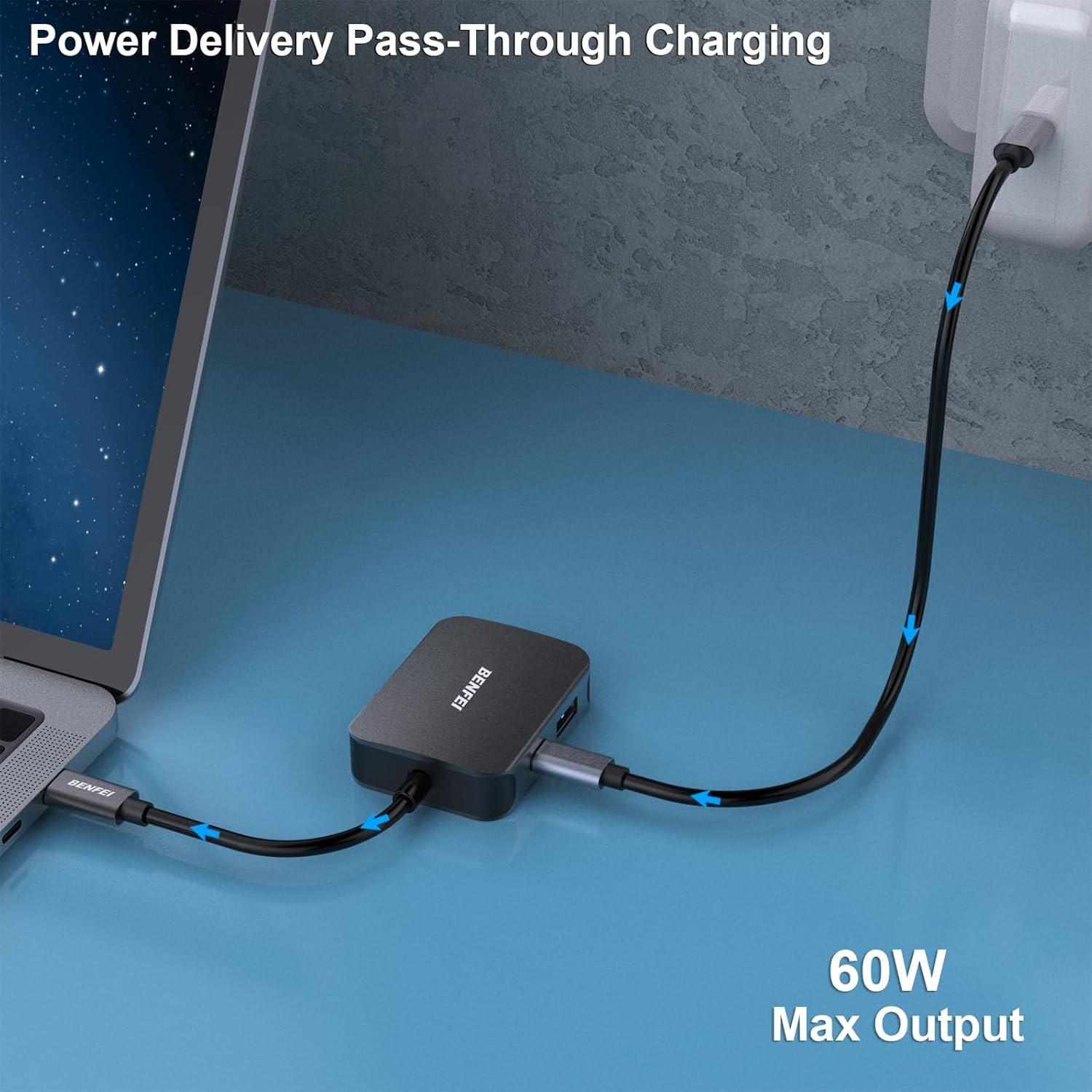 HUB USB-C 4 en 1 BENFEI a HDMI VGA USB-C 60W Carga