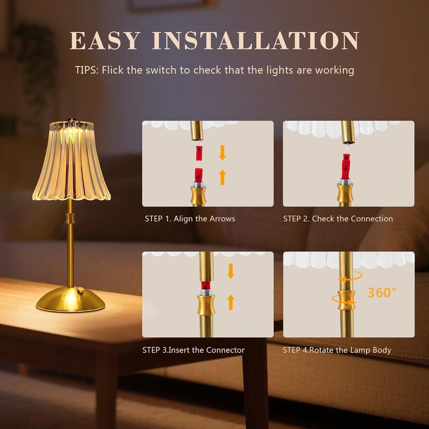 Lámpara de Mesa Inalámbrica Gkeiten Art Deco 33cm Regulable