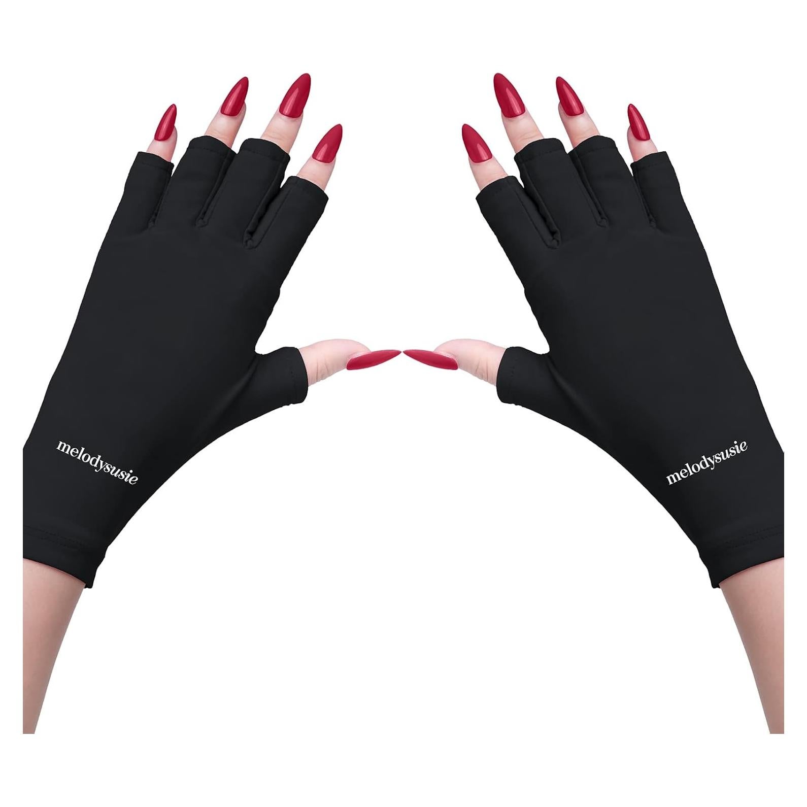Guantes UV MelodySusie Negros UPF50+ para Manicura