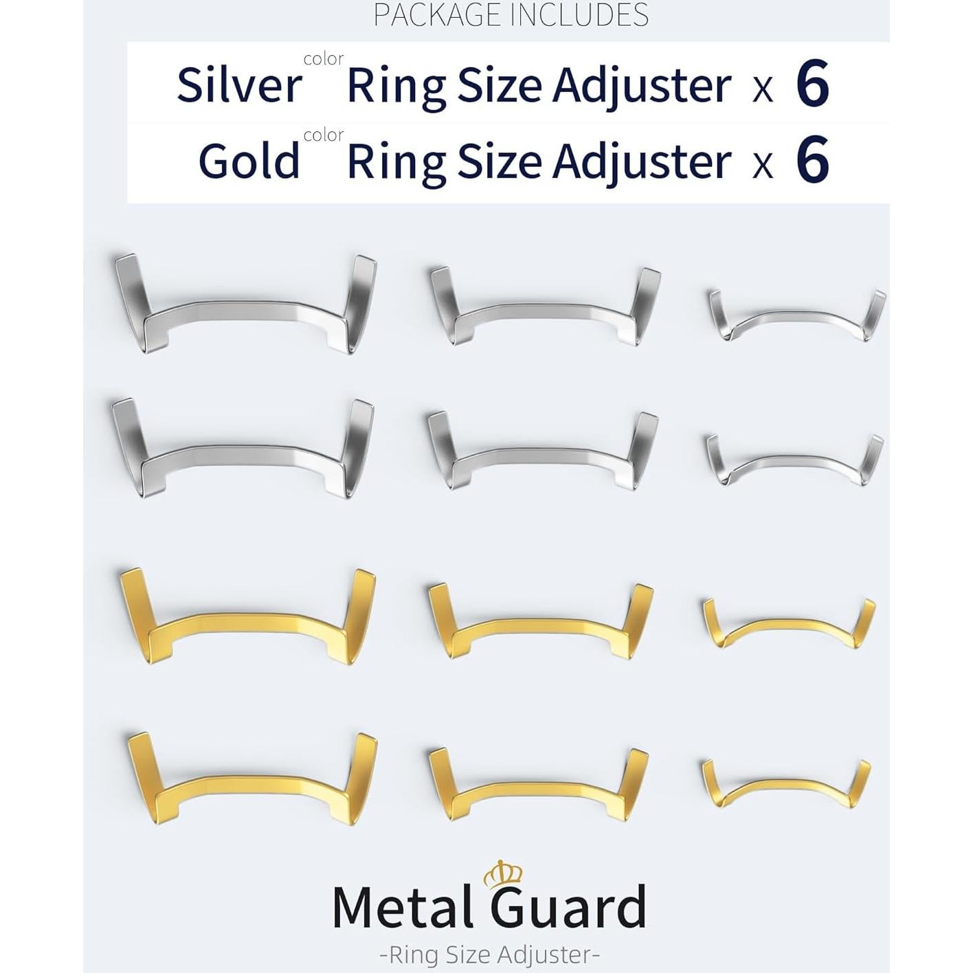 Paquete de 12 Guardas de Anillo de Metal Oro y Plata - Ajustador Invisible