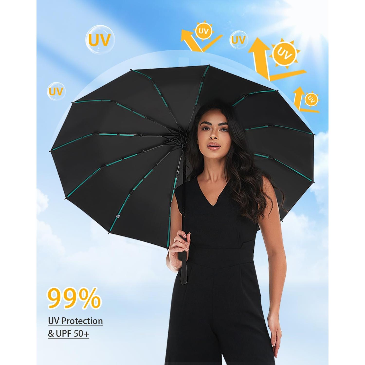 Paraguas Plegable Automático Doble Varilla UV UPF 50+ Negro