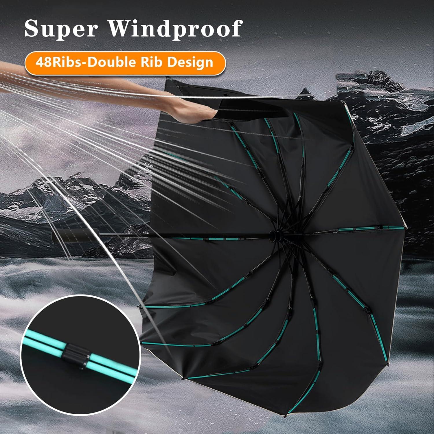 Paraguas Plegable Automático Doble Varilla UV UPF 50+ Negro