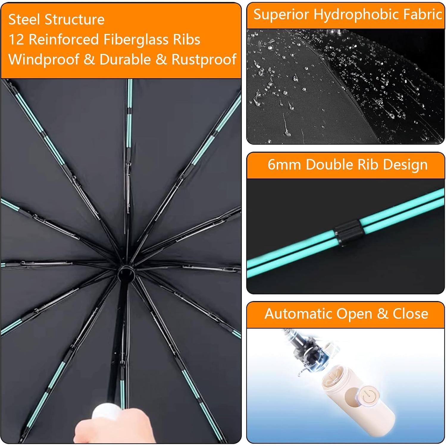 Paraguas Plegable Automático Doble Varilla UV UPF 50+ Negro