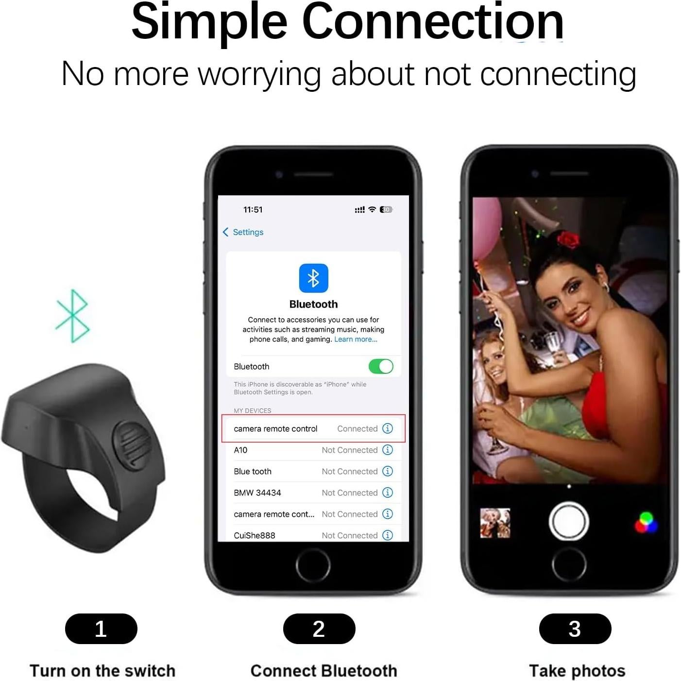 Anillo inteligente Bluetooth OUFANTE R10 para selfies - Negro