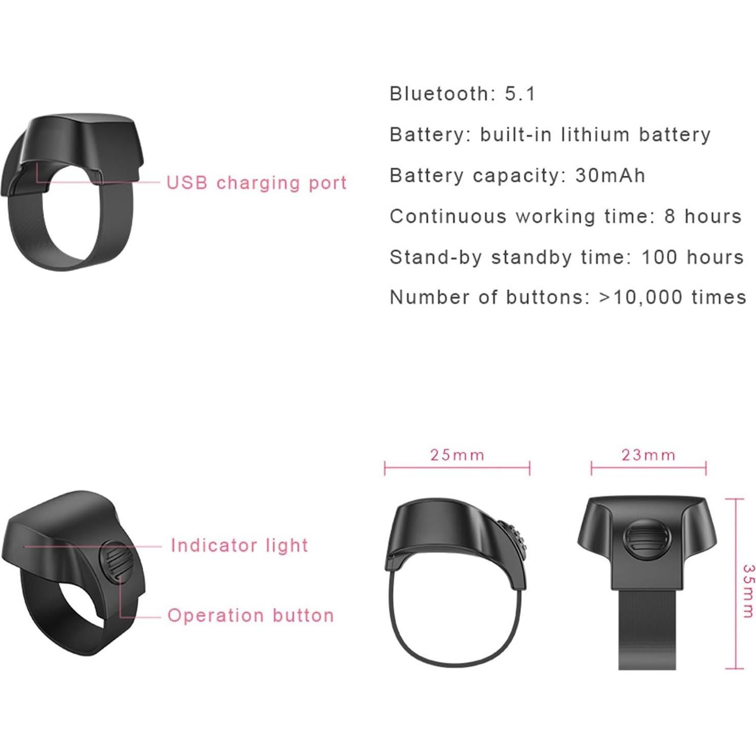 Anillo inteligente Bluetooth OUFANTE R10 para selfies - Negro