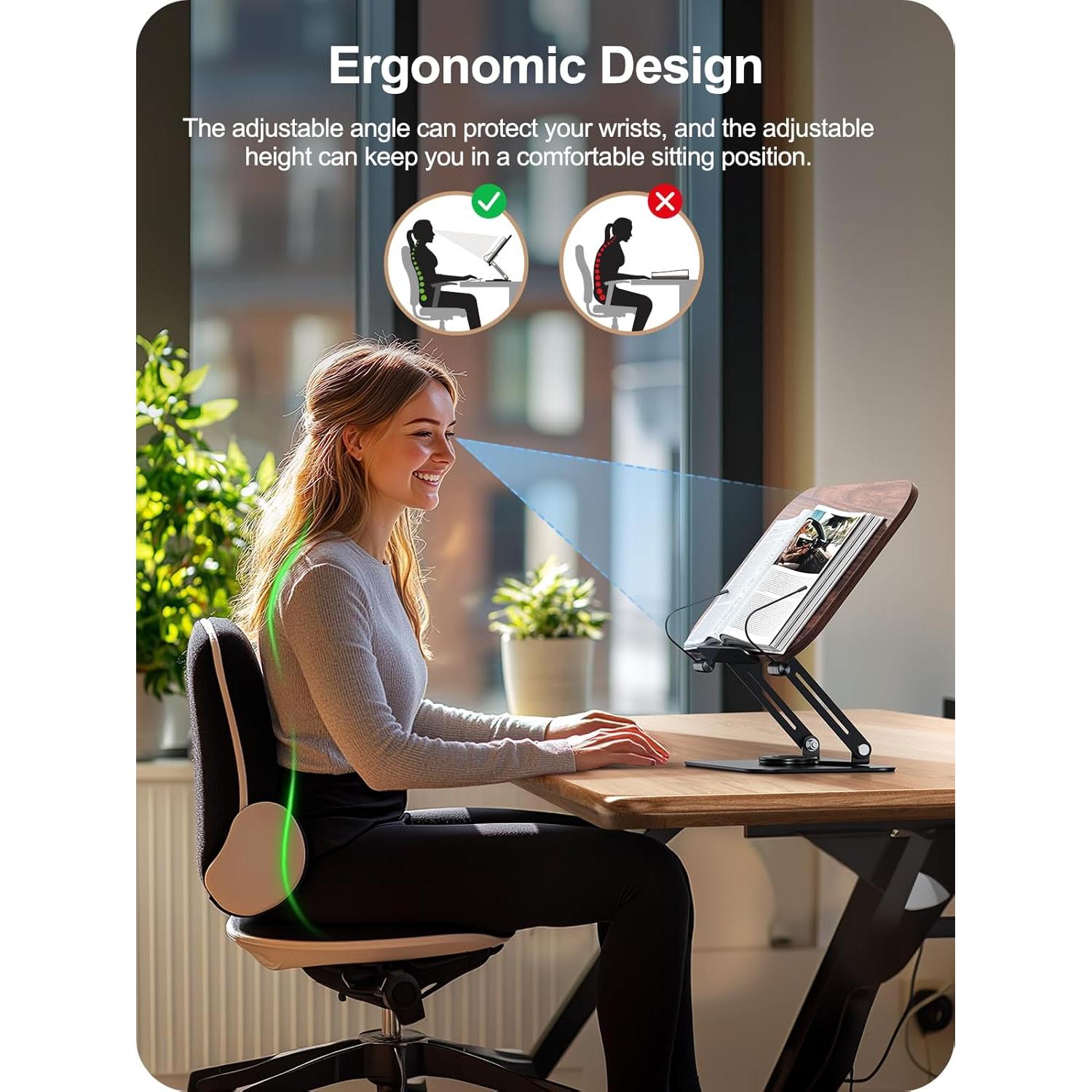 Soporte para Libros MOKURU Ajustable 360° Plegable Negro