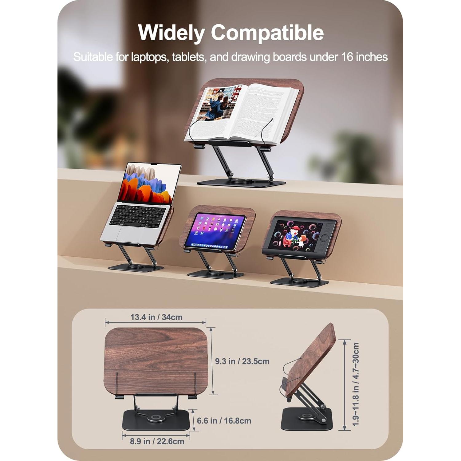 Soporte para Libros MOKURU Ajustable 360° Plegable Negro