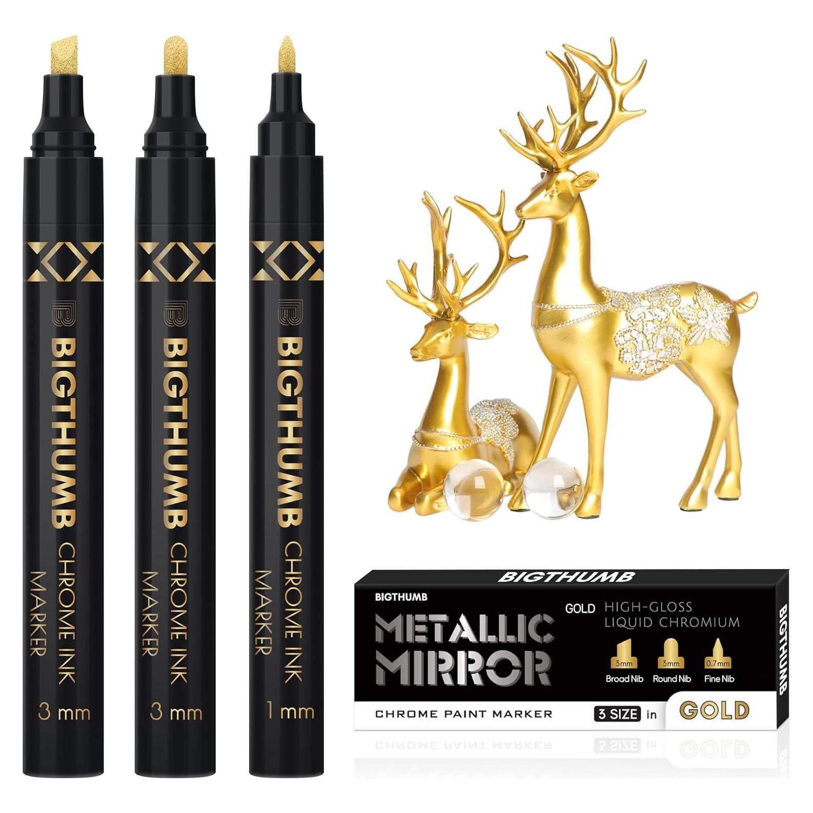 Marcadores Cromados Líquidos BIGTHUMB 3Pcs Oro 0.7-5mm