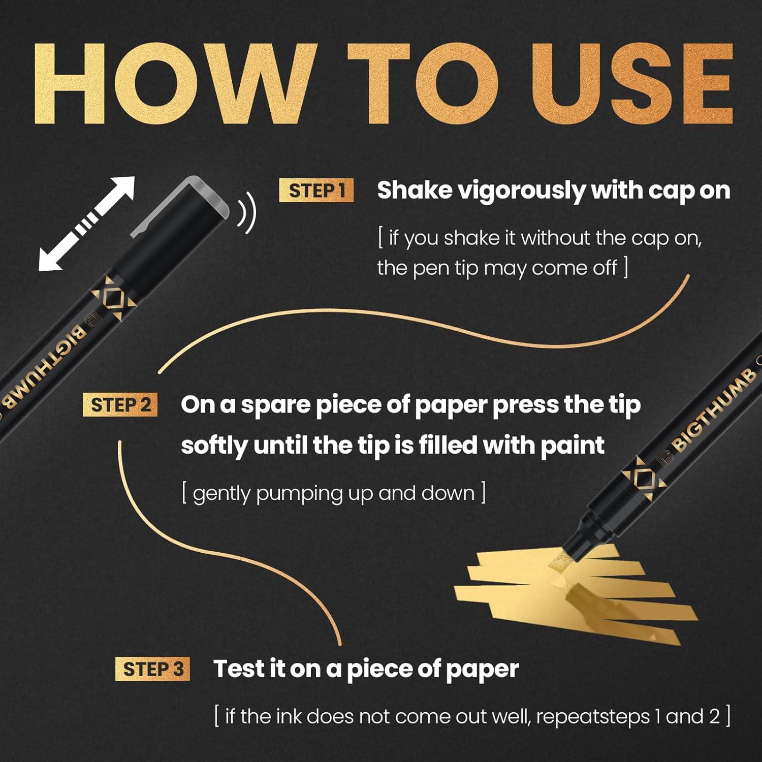 Marcadores Cromados Líquidos BIGTHUMB 3Pcs Oro 0.7-5mm