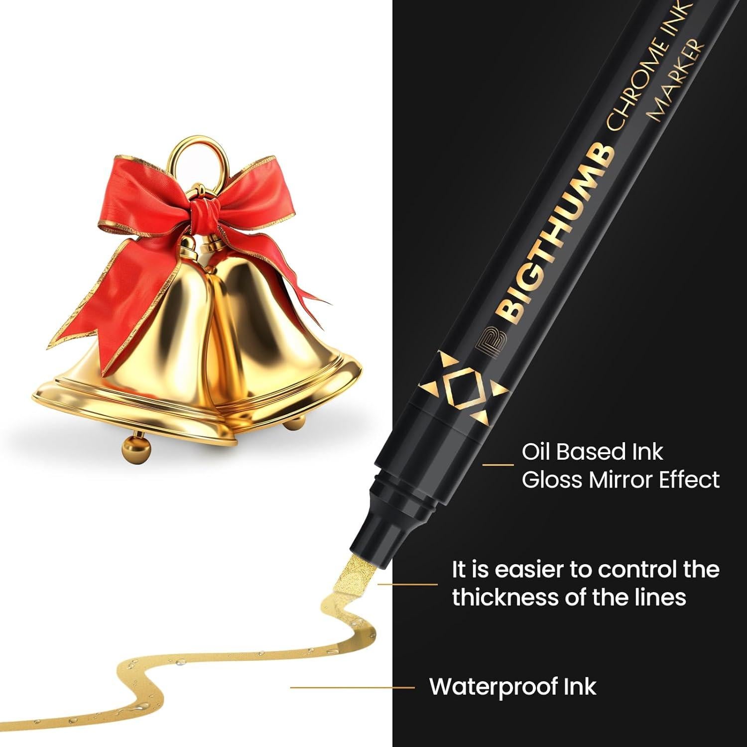 Marcadores Cromados Líquidos BIGTHUMB 3Pcs Oro 0.7-5mm