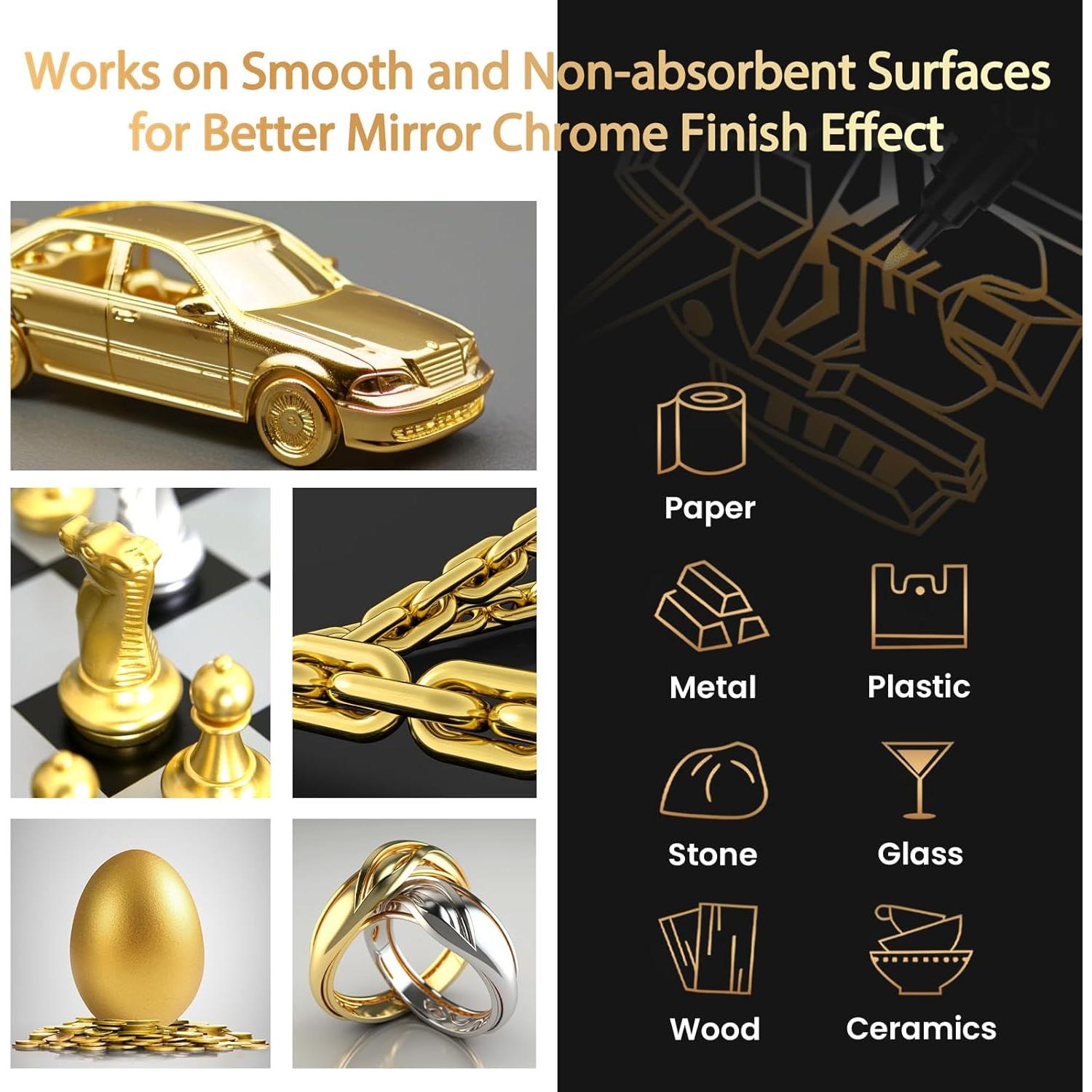 Marcadores Cromados Líquidos BIGTHUMB 3Pcs Oro 0.7-5mm