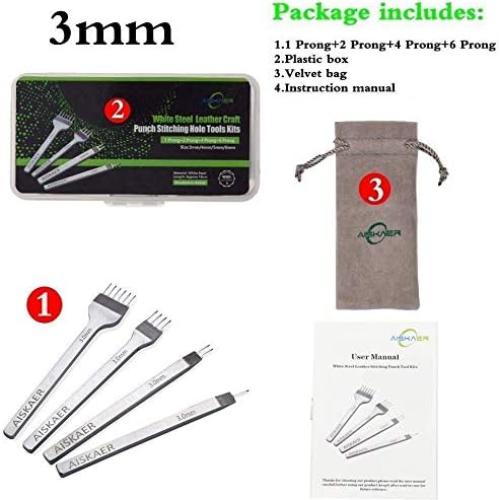 Juego de Punch de Costura Aiskaer 3mm Acero Blanco 6 Puntas