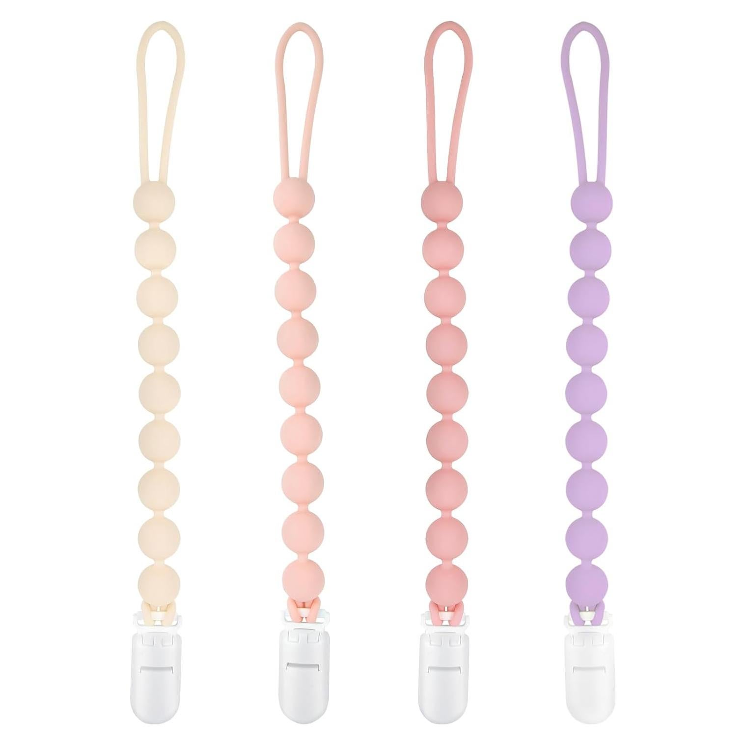 Clip de Chupete Niña 4 Piezas Silicona 100% Rosa