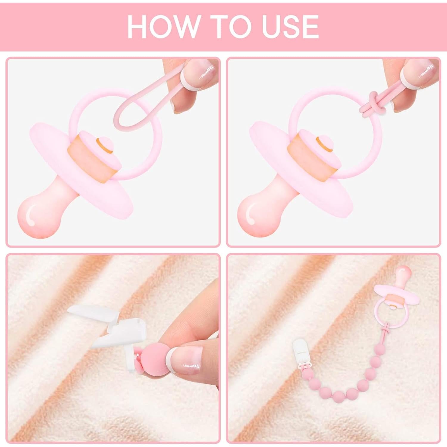 Clip de Chupete Niña 4 Piezas Silicona 100% Rosa