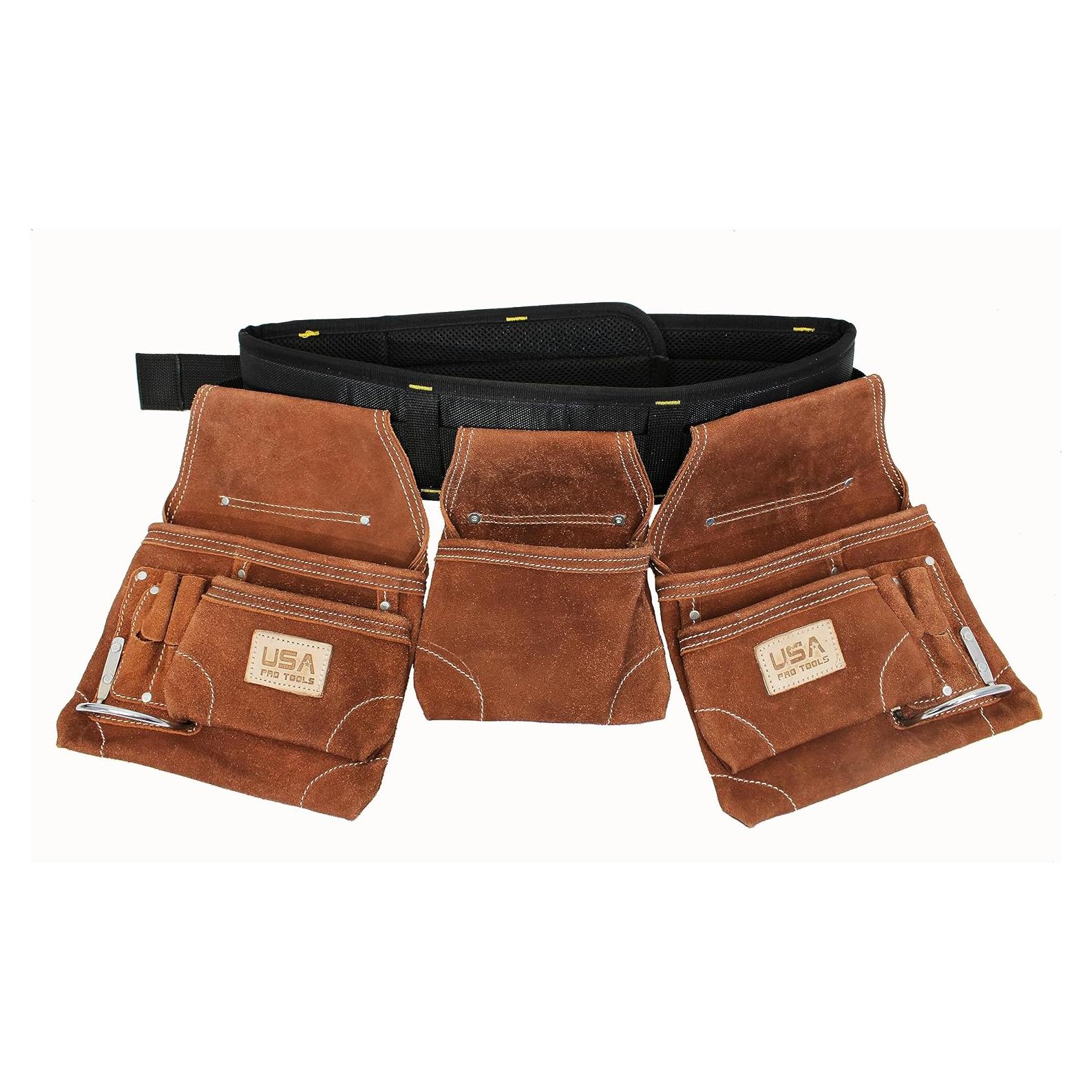 Cinturón de Herramientas USA Pro Tools de Cuero Marrón 11 Bolsillos