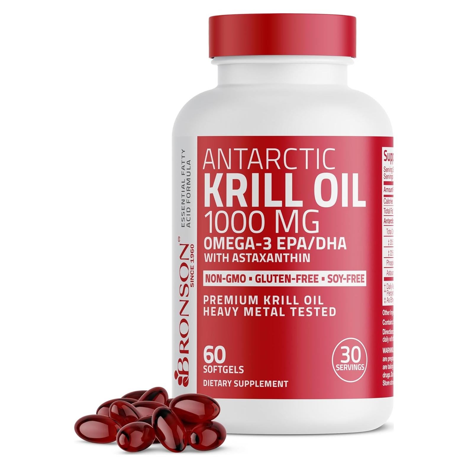 Aceite de Kril Antártico Bronson 1000 mg Omega-3 EPA DHA 60 Cápsulas
