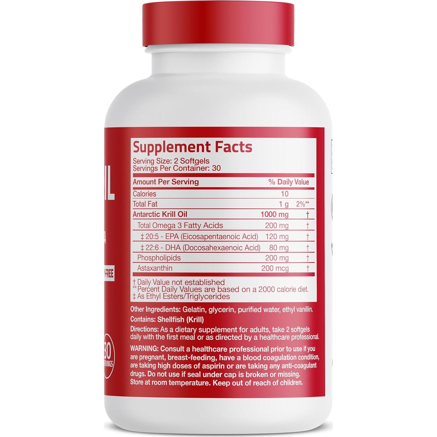 Aceite de Kril Antártico Bronson 1000 mg Omega-3 EPA DHA 60 Cápsulas