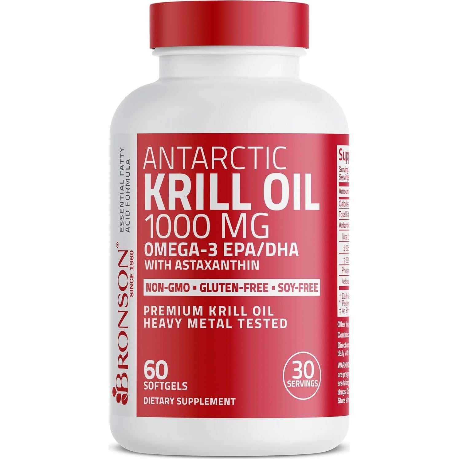Aceite de Kril Antártico Bronson 1000 mg Omega-3 EPA DHA 60 Cápsulas