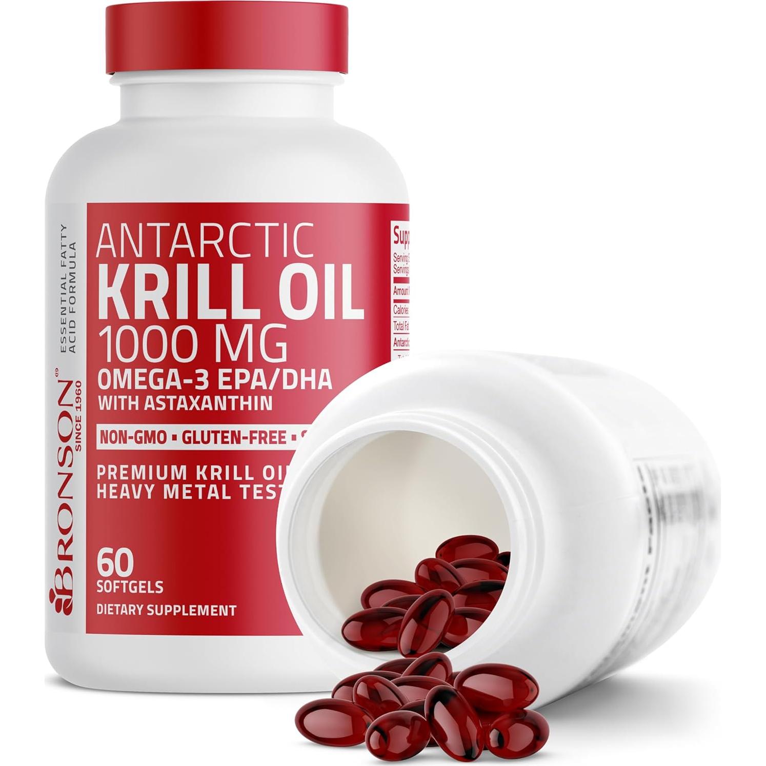 Aceite de Kril Antártico Bronson 1000 mg Omega-3 EPA DHA 60 Cápsulas