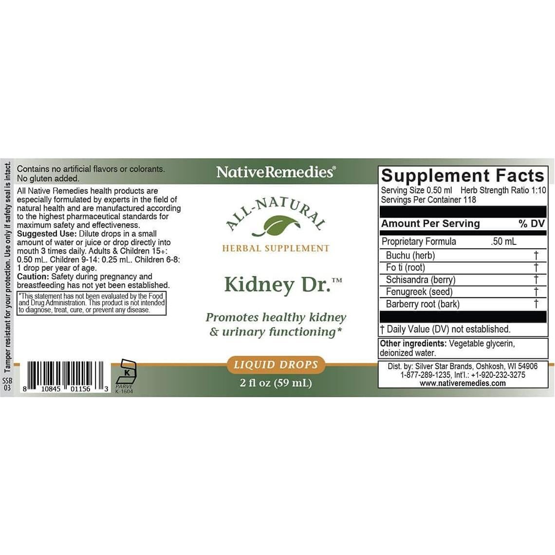 Suplemento Herbal Natural Remedios Nativos Riñón Dr. 59 mL