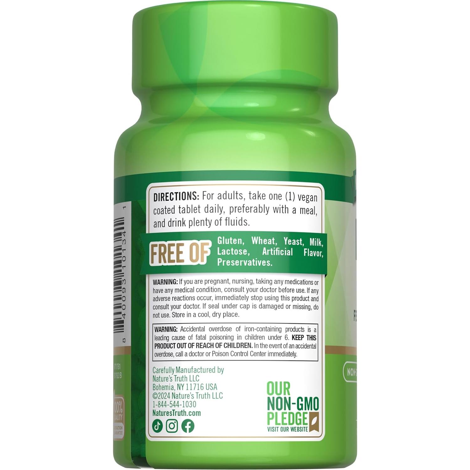 Suplemento de Hierro La Verdad de la Naturaleza 65mg 120 Tabletas