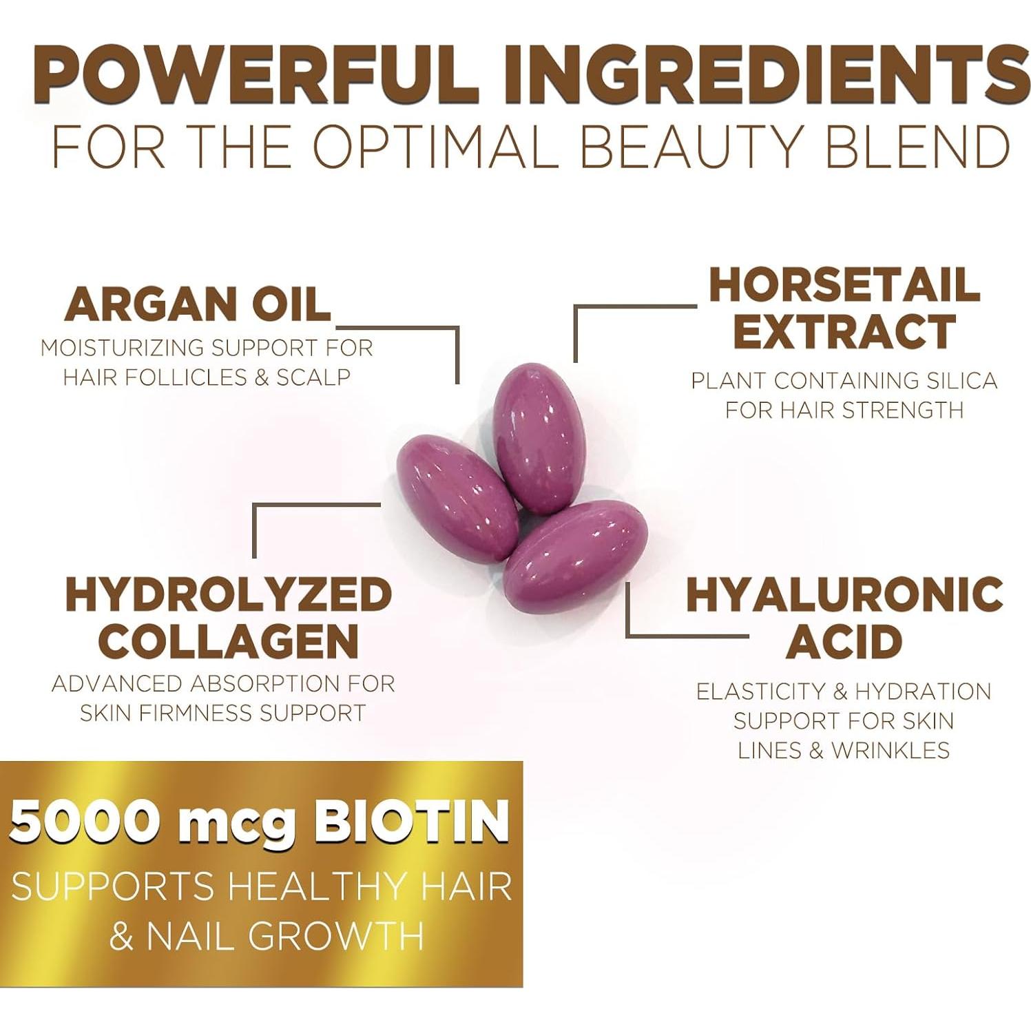 Vitaminas para el Cabello Nature's 5000 mcg Biotina Colágeno 60 Softgels