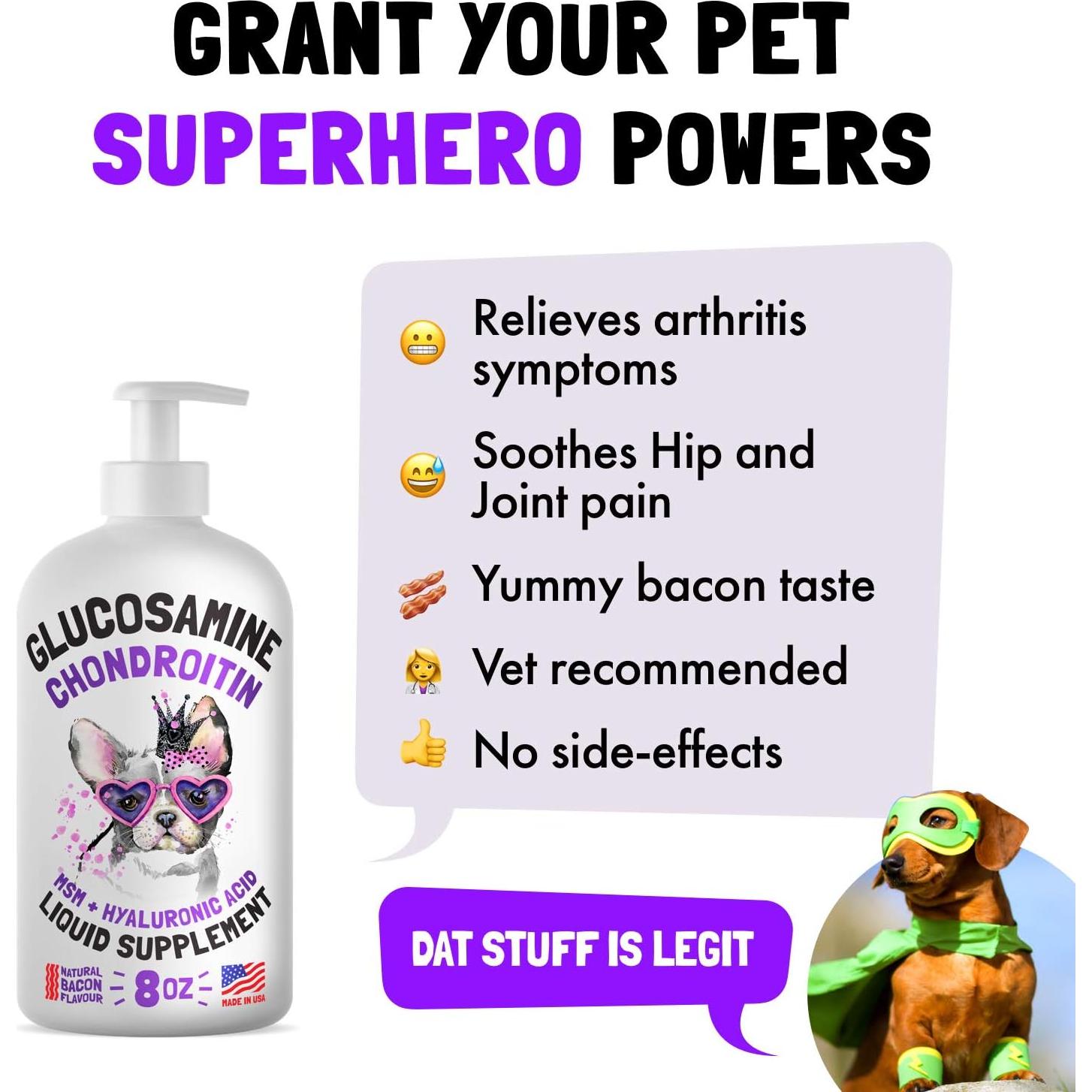 Glucosamina Líquida para Perros LEGITPET 226.8g Sabor Bacon