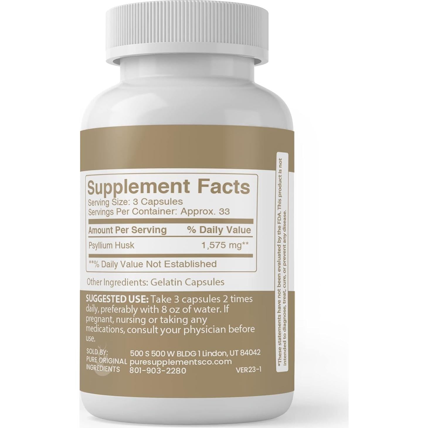 Cápsulas de Cáscara de Psyllium Ingredientes Originales 100 Unidades