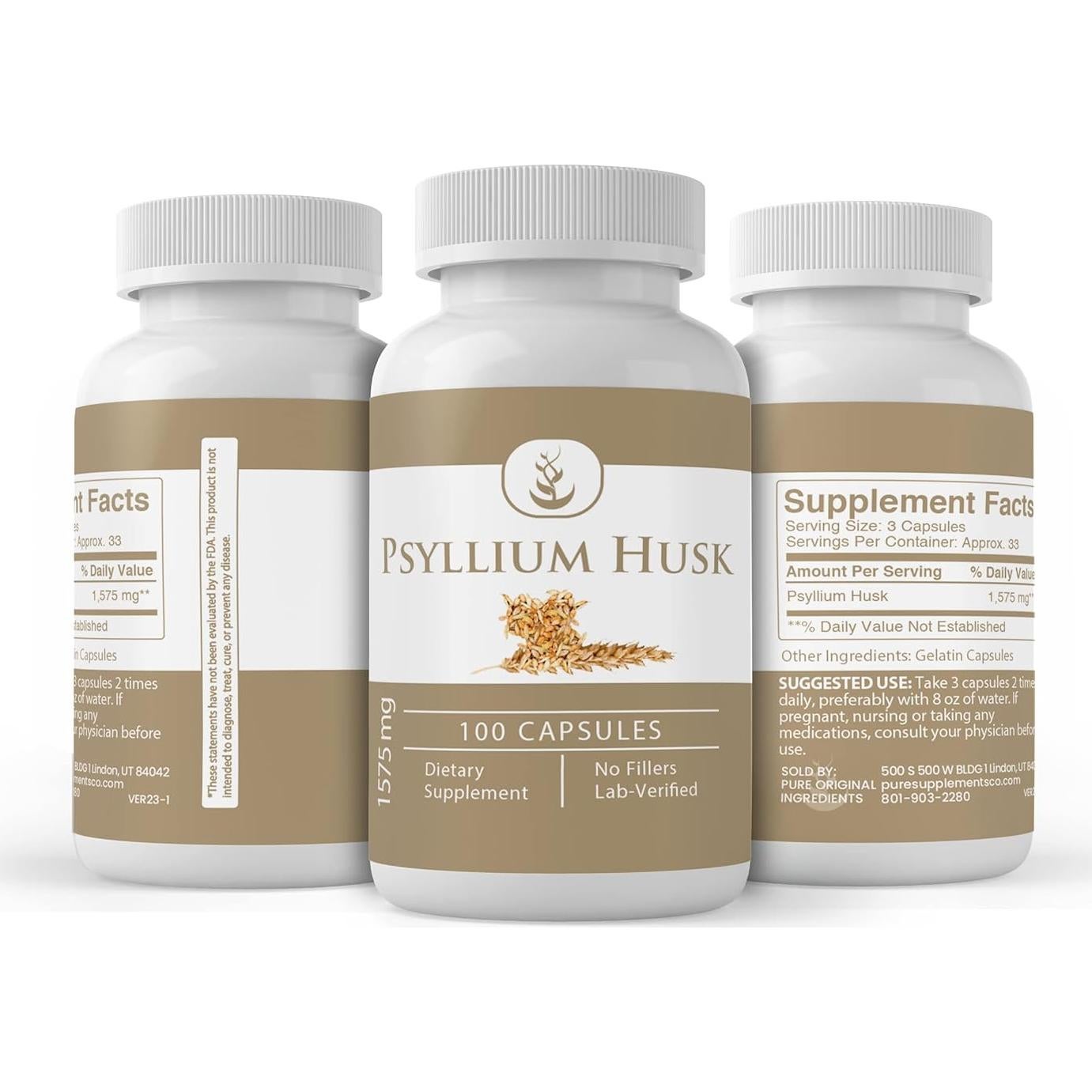 Cápsulas de Cáscara de Psyllium Ingredientes Originales 100 Unidades