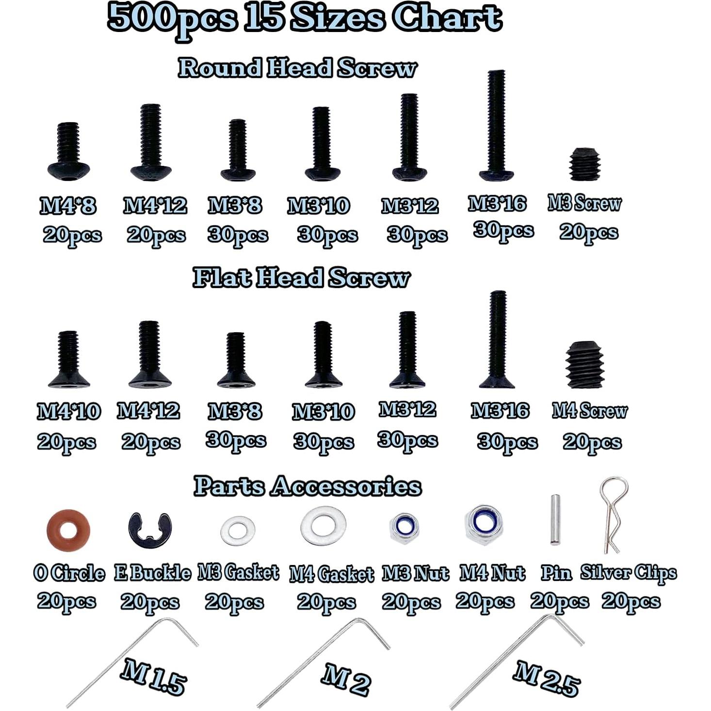 Kit de Tornillos RC 500pcs HIQTRADEBYJJ M3 M4 Galvanizado
