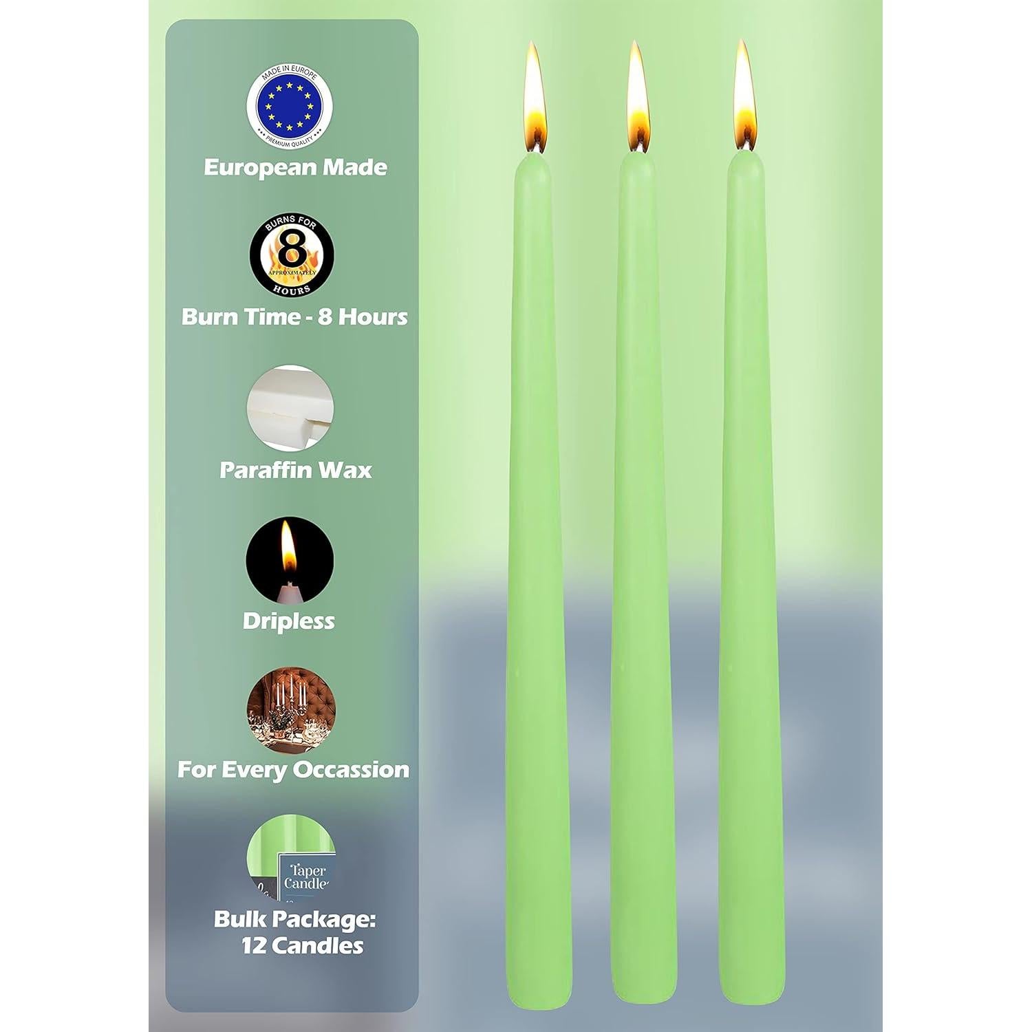 Hyoola Velas Taper Altas 12 Pack 25.4 cm Verde Apio Sin Goteo