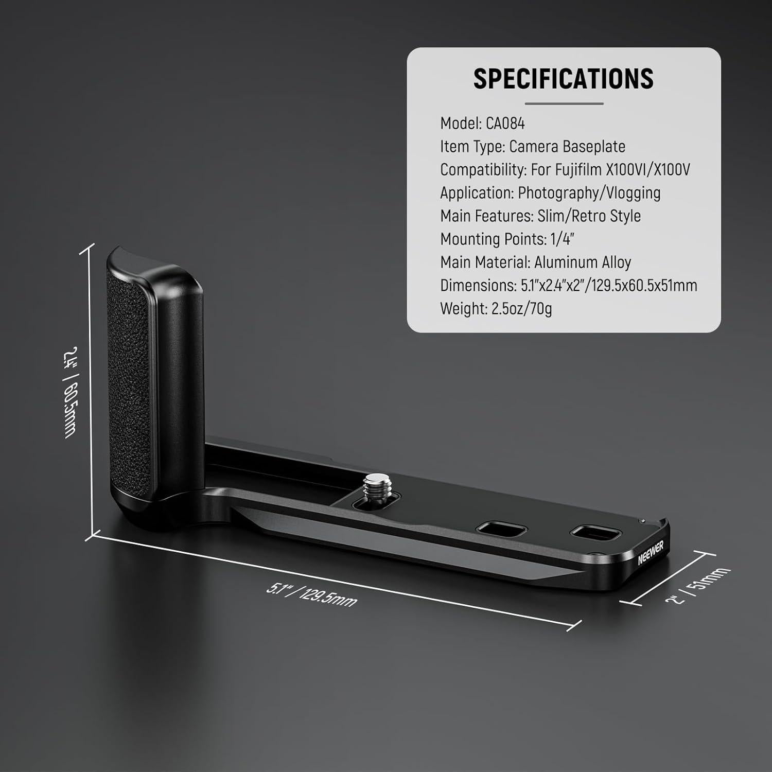 Baseplate NEEWER para Fujifilm X100VI/X100V, Placa en L Negra