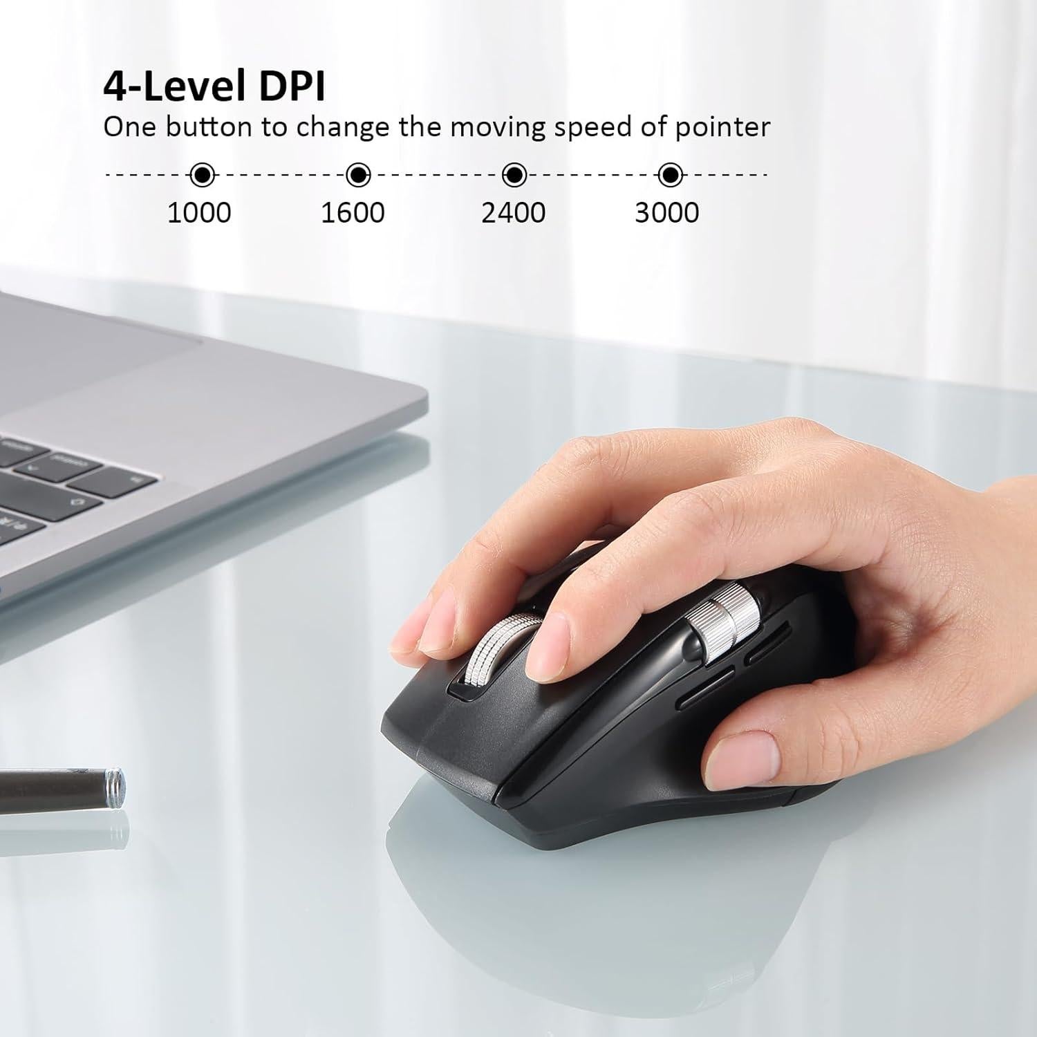 Wireless Bluetooth Mouse with Smart Flying Scroll,Side Thumb Scroll Ergonomic Mice,Silent Multi-Device Mouse for Computer,Laptop,iPad,Tablet,MacBook (Black)