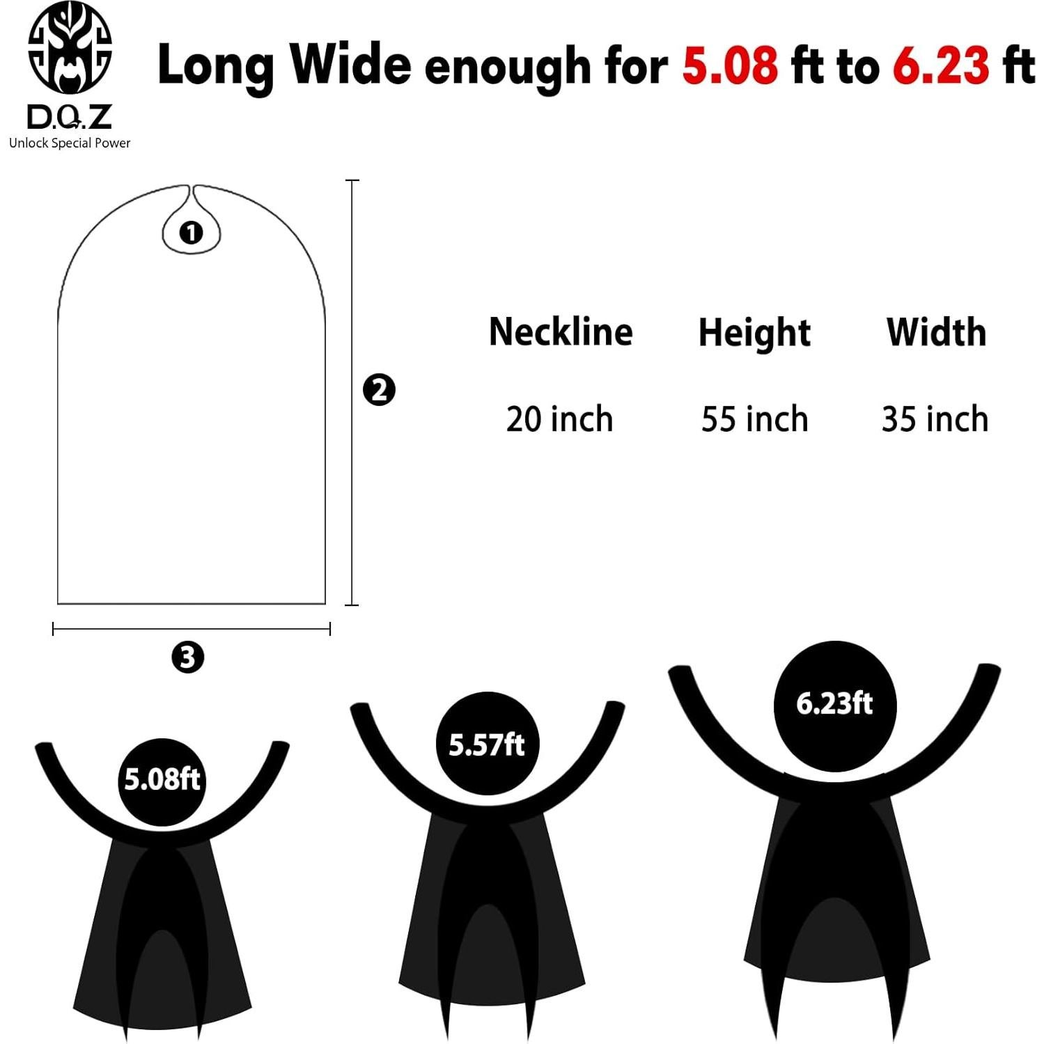 Capa de Superhéroe D.Q.Z para Adultos - Negro, 1.40m x 0.90m