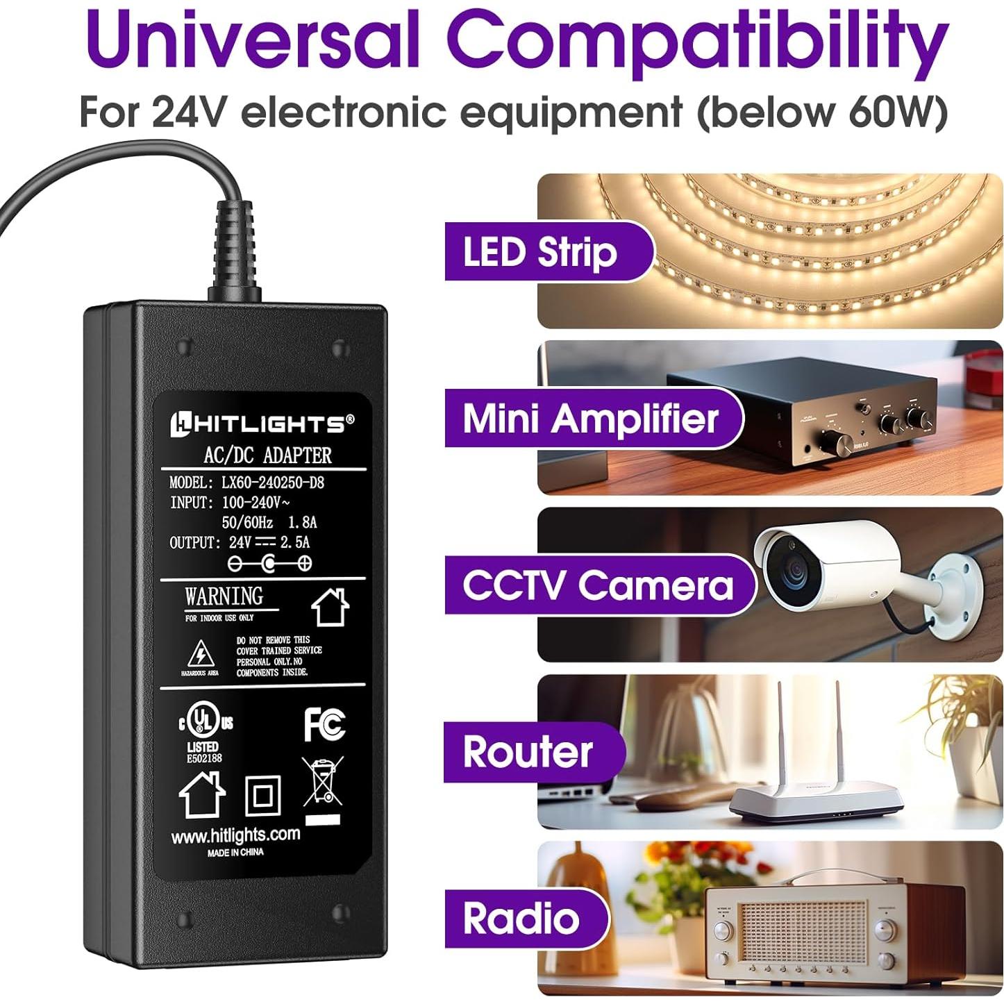 Fuente de Alimentación HitLights 24V 60W Adaptador 2.5A